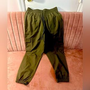 Green nylon pants. Very comfortable. Size S- old navy.